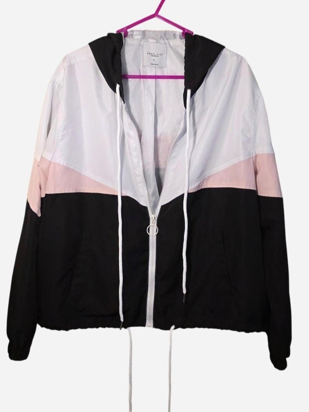 Angel Kiss Hooded Windbreaker Jacket XL w/Pockets, Drawstrings, Retro, Vintage